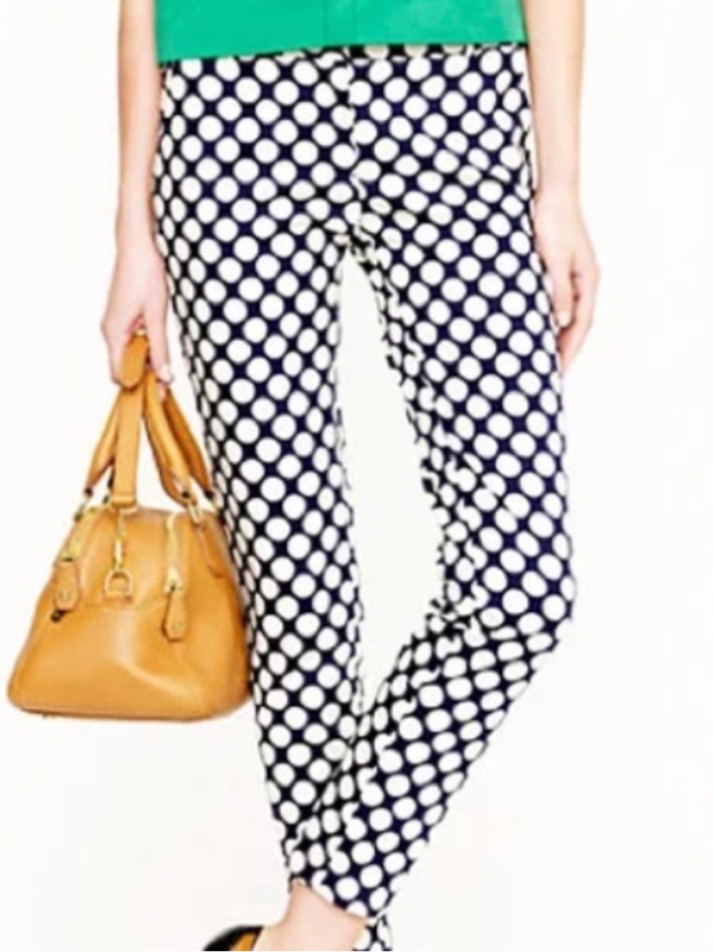 J. Crew City Fit Navy & Cream Polka Dot Trousers